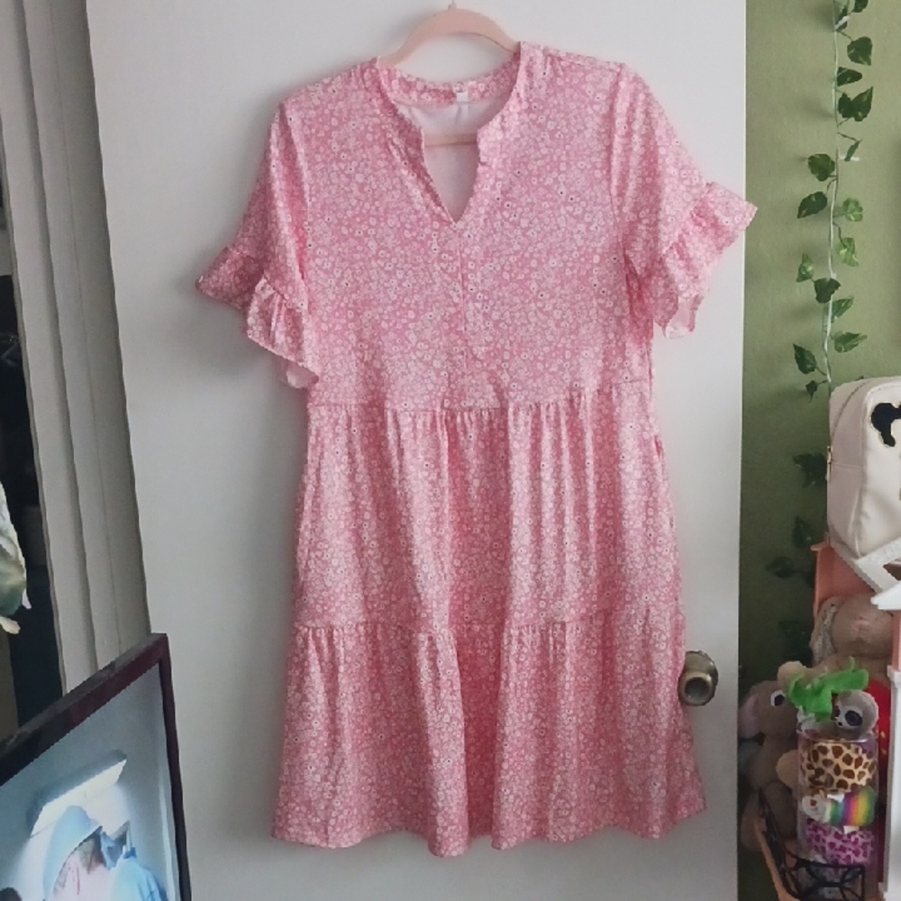 Pink Knit TIERED DRESS KNEE LENGTH